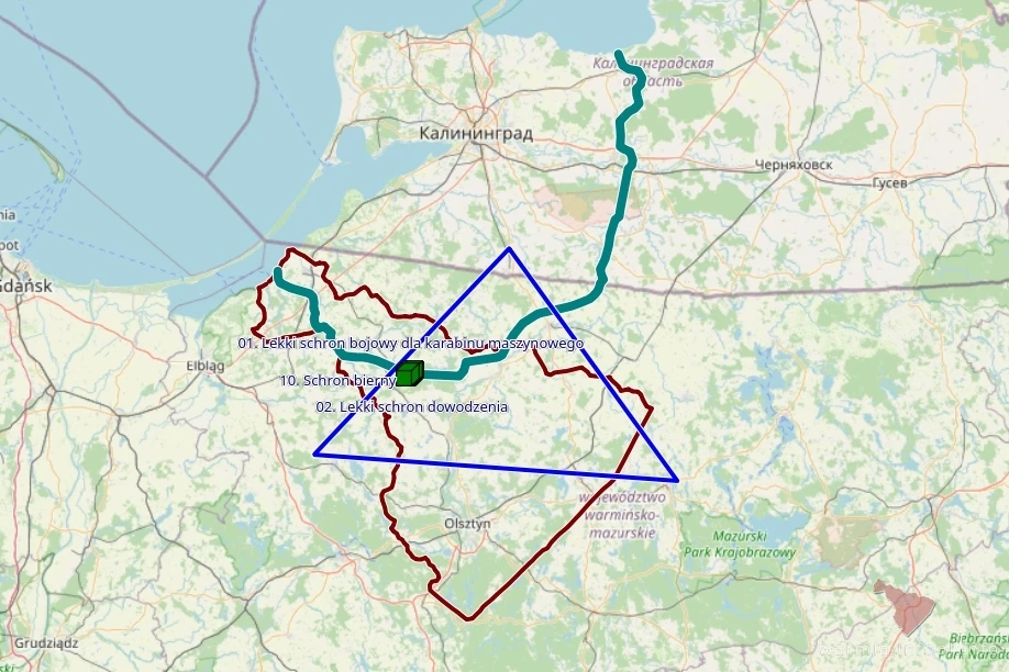 Mapka orientacyjna umocnień Trójkąta Lidzbarskiego